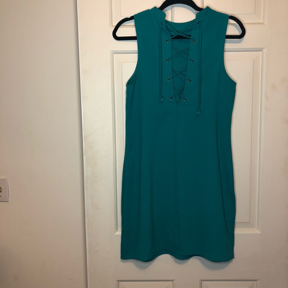 Everly lace-up back sheath dress